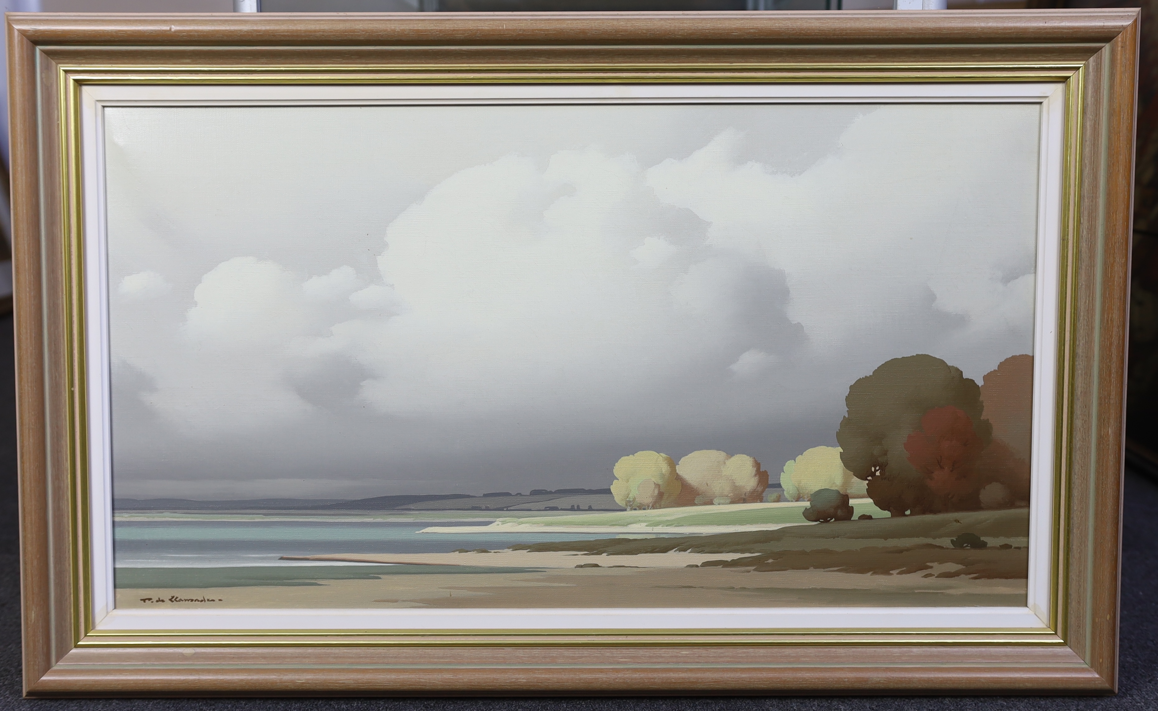 Pierre de Clausades (French, 1910-1976), Storm clouds over the Loire, oil on canvas, 42 x 78cm